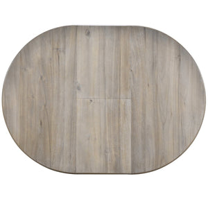 English Elm Trexm Extendable Round Dining Table Acacia Veneer Rubberwood Legs Seats up to Six Natural Wood Wash WF299347AAD