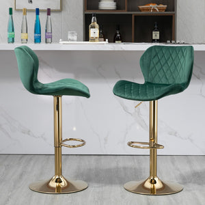 English Elm Green Velvet Adjustable Swivel Bar Stools Set Of 2 Modern Counter Height Barstools With Golden Color Base