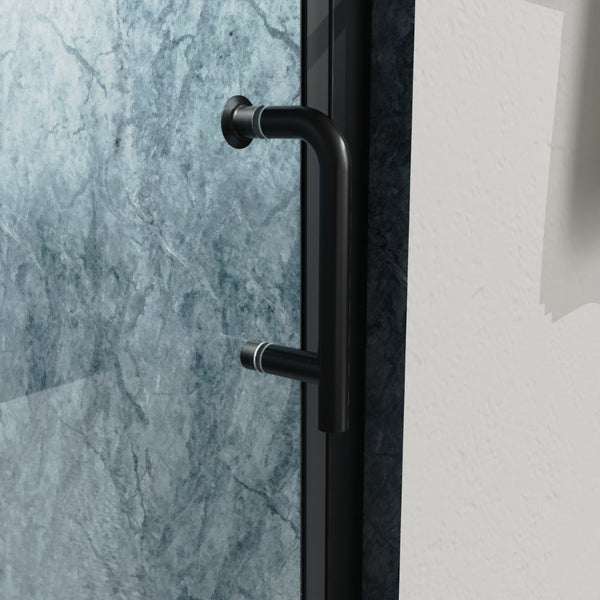 English Elm 34 Inch Semi-frameless Bi-fold Shower Door Clear Glass Panel Matte Black Finish W637110546