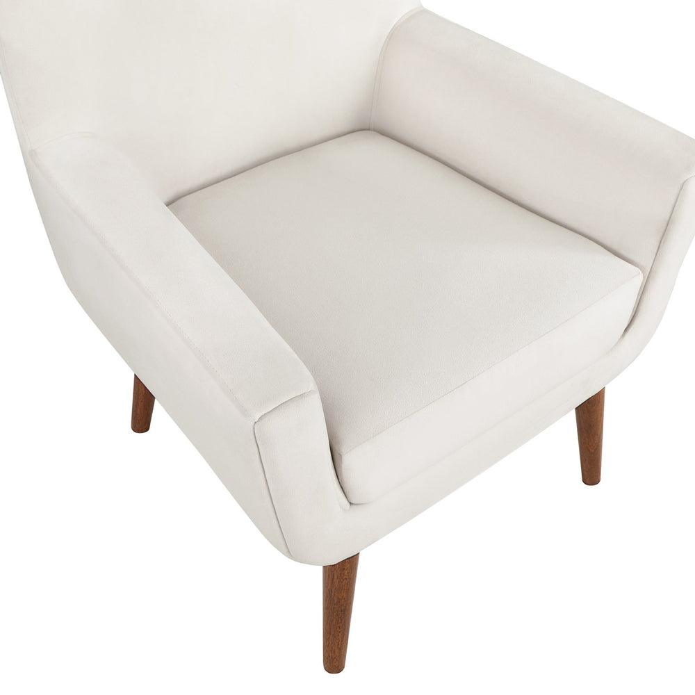 English Elm Astrid Plush Mid-Century Velvet Armchair in Sea Oat Beige — Solid Wood Legs, Cozy Curves, Durable Upholstery B05089992