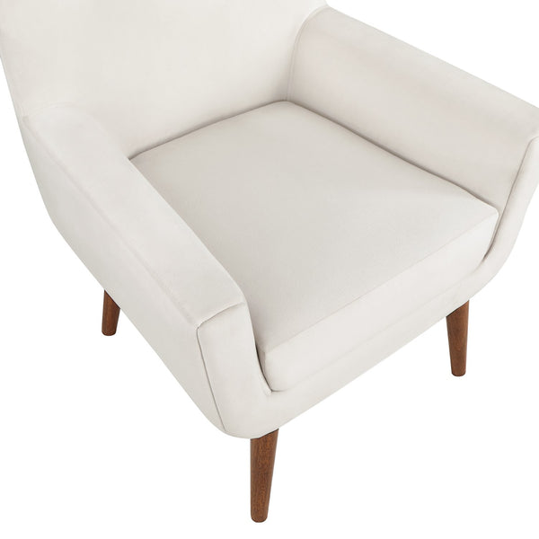 English Elm Astrid Plush Mid-Century Velvet Armchair in Sea Oat Beige — Solid Wood Legs, Cozy Curves, Durable Upholstery B05089992