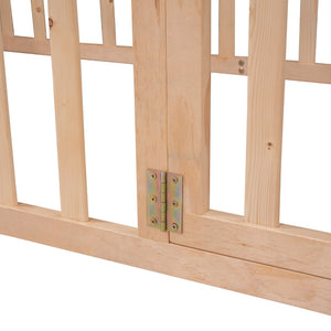 English Elm Twin Floor Bed Frame Pinewood Fence Enclosure with Door for Kids Bedroom Walnut Natural WF299299AAM