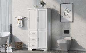 English Elm Tall Narrow Storage Cabinet with Doors and 3 Drawers – Adjustable Shelves, Anti-Tip, 45lb Capacity White WF299285AAK