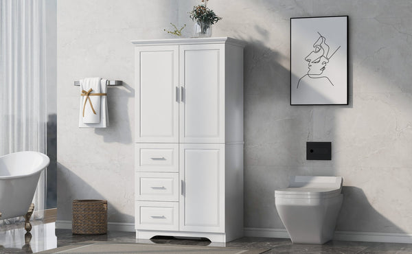English Elm Tall Narrow Storage Cabinet with Doors and 3 Drawers – Adjustable Shelves, Anti-Tip, 45lb Capacity White WF299285AAK