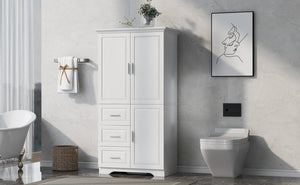 English Elm Tall White Floor Cabinet with Drawers Shelving and Doors for Bathroom or Office N725S412541K