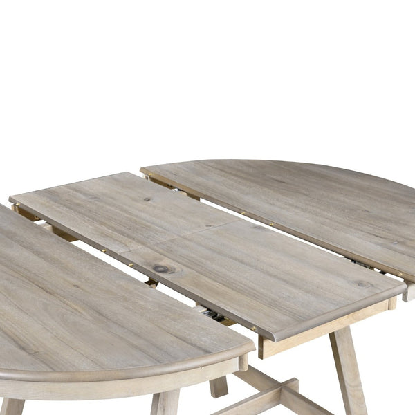 English Elm Trexm Extendable Round Dining Set Rubberwood Legs Upholstered Chairs Modern Farmhouse Natural Wood Wash ST000038AAD