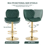 English Elm Green Velvet Adjustable Swivel Bar Stools Set Of 2 Modern Counter Height Barstools With Golden Color Base