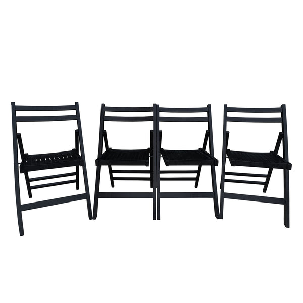 English Elm Furniture Slatted Wood Folding Special Event Chair Set of 4 Black - Solid Wood, Lightweight, Durable, Compact Foldability W49553509