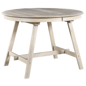English Elm Trexm Extendable Round Dining Table Acacia Veneer Rubberwood Legs Seats up to Six Natural Wood Wash WF299347AAD