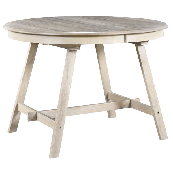 English Elm Trexm Extendable Round Dining Table Acacia Veneer Rubberwood Legs Seats up to Six Natural Wood Wash WF299347AAD