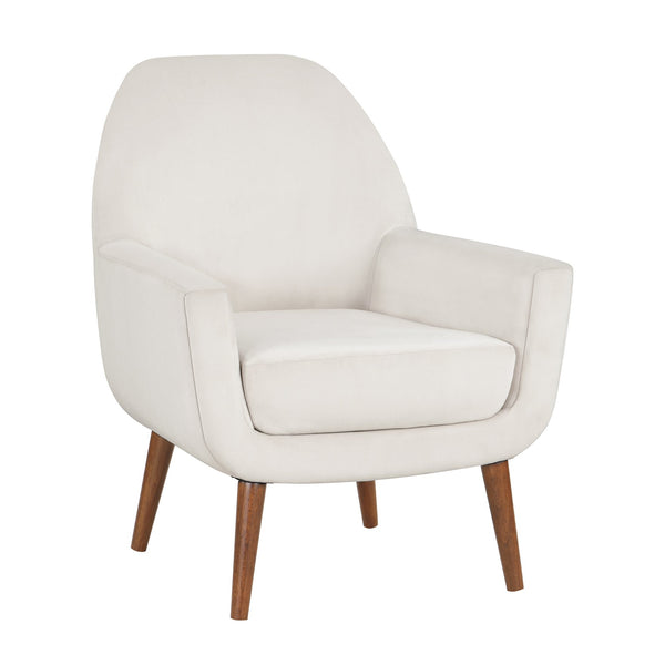 English Elm Astrid Plush Mid-Century Velvet Armchair in Sea Oat Beige — Solid Wood Legs, Cozy Curves, Durable Upholstery B05089992