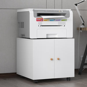 English Elm White Steel Rolling Printer Cabinet with Magnetic Doors and Adjustable Shelf for Home Office W124757932