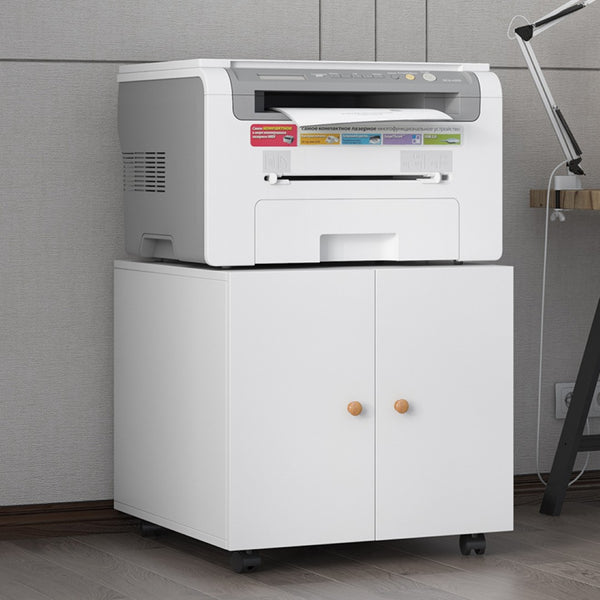English Elm White Steel Rolling Printer Cabinet with Magnetic Doors and Adjustable Shelf for Home Office W124757932