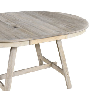 English Elm Trexm Extendable Round Dining Set Rubberwood Legs Upholstered Chairs Modern Farmhouse Natural Wood Wash ST000038AAD