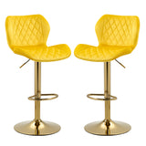 Hearth and Haven Yellow Velvet Adjustable Swivel Bar Stools Set Of 2 Modern Counter Height Barstools with Golden Color Base W116472791