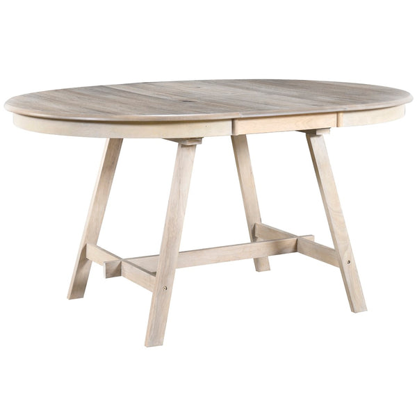 English Elm Trexm Extendable Round Dining Table Acacia Veneer Rubberwood Legs Seats up to Six Natural Wood Wash WF299347AAD