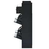 English Elm Modern Tipping Bucket Shoe Cabinet With 4 Flip Drawers, Multifunctional 2-Tier Shoe Storage Organizer With Drawers, Free Standing Shoe Rack For Entrance Hallway, Black.