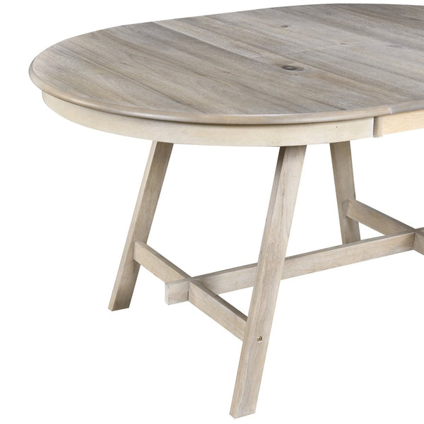English Elm Trexm Extendable Round Dining Table Acacia Veneer Rubberwood Legs Seats up to Six Natural Wood Wash WF299347AAD