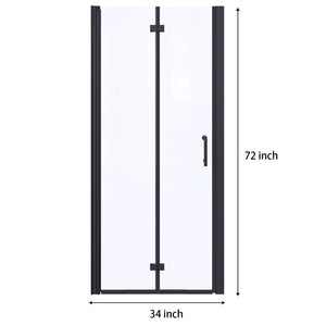English Elm 34 Inch Semi-frameless Bi-fold Shower Door Clear Glass Panel Matte Black Finish W637110546