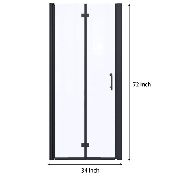 English Elm 34 Inch Semi-frameless Bi-fold Shower Door Clear Glass Panel Matte Black Finish W637110546