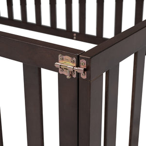English Elm Full Size Pine Wood Floor Bed with Safety Fence Door Montessori Kids Bedroom Frame Walnut WF299302AAL