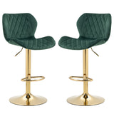 English Elm Green Velvet Adjustable Swivel Bar Stools Set Of 2 Modern Counter Height Barstools With Golden Color Base