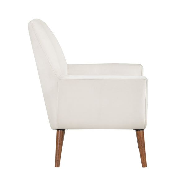 English Elm Astrid Plush Mid-Century Velvet Armchair in Sea Oat Beige — Solid Wood Legs, Cozy Curves, Durable Upholstery B05089992