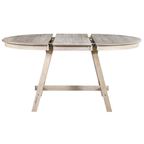 English Elm Trexm Extendable Round Dining Table Acacia Veneer Rubberwood Legs Seats up to Six Natural Wood Wash WF299347AAD