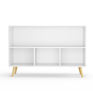 English Elm Kids Bookcase with Collapsible Fabric Drawers, White Gray MDF & Pine Legs, Display Shelves Toy Storage Organizer W80842426