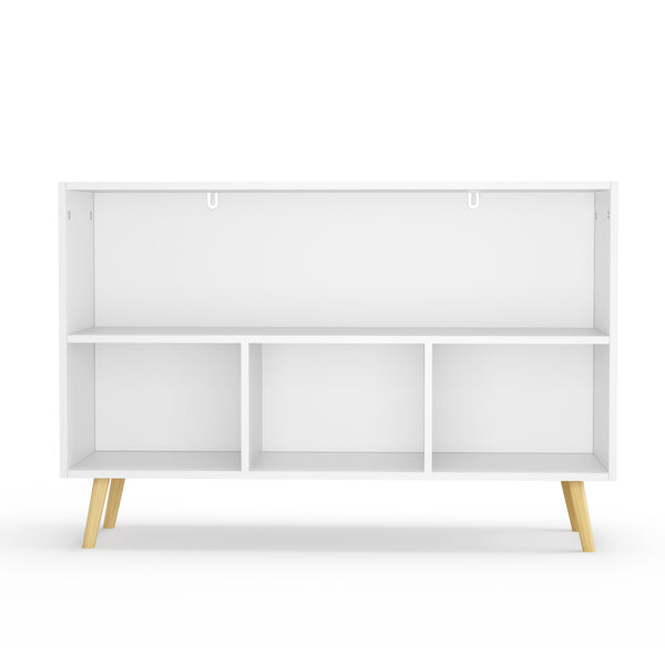 English Elm Kids Bookcase with Collapsible Fabric Drawers, White Gray MDF & Pine Legs, Display Shelves Toy Storage Organizer W80842426