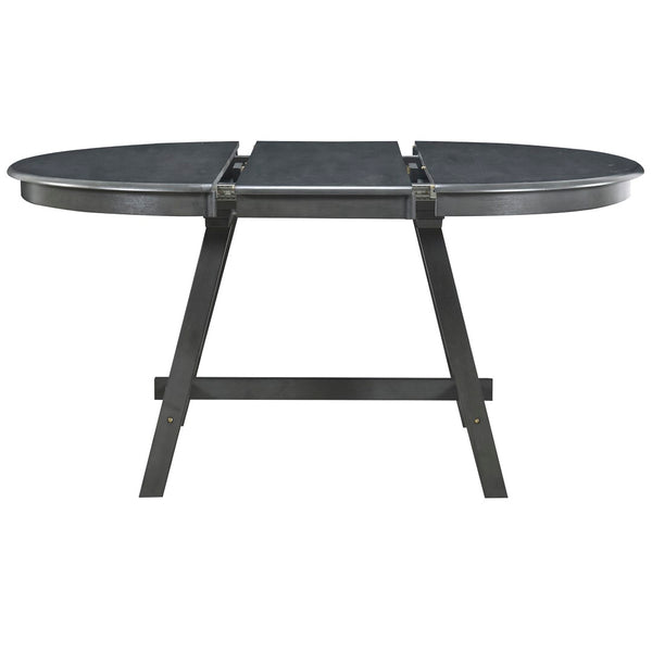 English Elm Trexm Extendable Round Dining Table Acacia Veneer Rubberwood Legs Seats up to Six Gray WF299347AAE