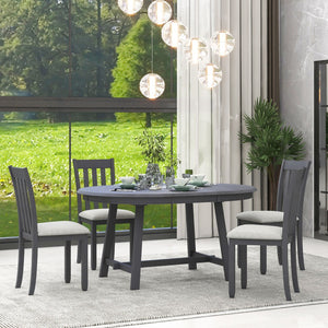 English Elm Trexm Extendable Round Dining Set Rubberwood Legs Upholstered Chairs Modern Farmhouse Gray ST000038AAE