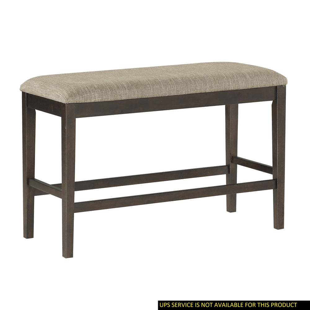 English Elm Dark Brown Finish Counter Height Bench with Brown Linen Fabric Seat, 39" Counter Bench for Casual Dining B01190042