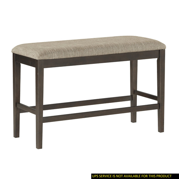 English Elm Dark Brown Finish Counter Height Bench with Brown Linen Fabric Seat, 39" Counter Bench for Casual Dining B01190042