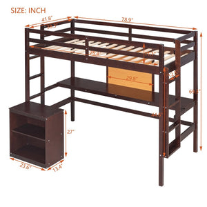 English Elm Twin Loft Bed with Desk Drawers and Writing Board Pinewood Frame Kids Bedroom LT000353AAP