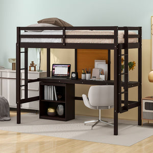 English Elm Twin Loft Bed with Desk Drawers and Writing Board Pinewood Frame Kids Bedroom LT000353AAP