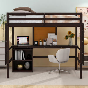English Elm Twin Loft Bed with Desk Drawers and Writing Board Pinewood Frame Kids Bedroom LT000353AAP