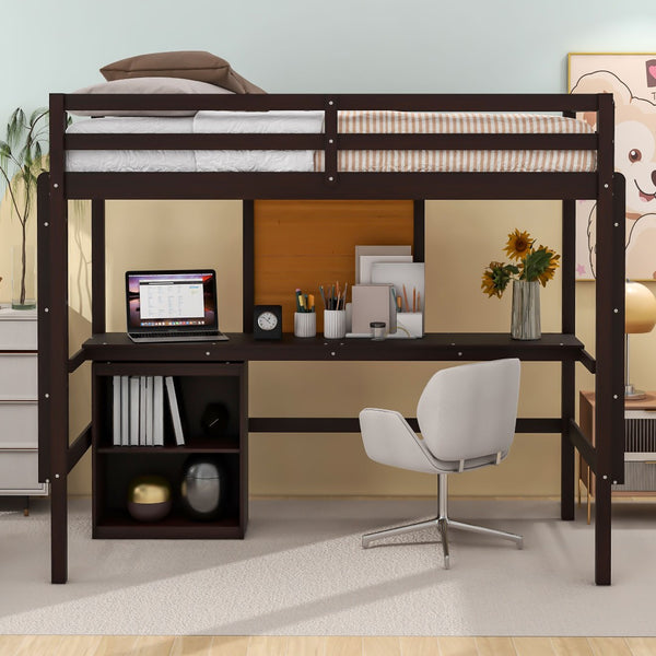 English Elm Twin Loft Bed with Desk Drawers and Writing Board Pinewood Frame Kids Bedroom LT000353AAP