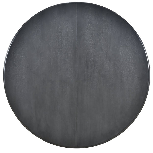 English Elm Trexm Extendable Round Dining Table Acacia Veneer Rubberwood Legs Seats up to Six Gray WF299347AAE