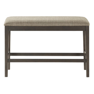 English Elm Dark Brown Finish Counter Height Bench with Brown Linen Fabric Seat, 39" Counter Bench for Casual Dining B01190042