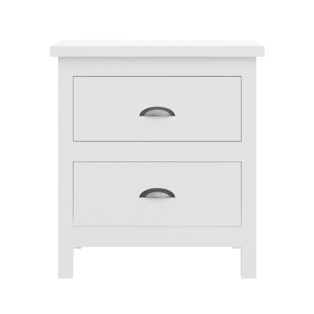 English Elm Versatile Solid Wood 2-Drawer Nightstand — Rustic White Bedside Table, Durable, Compact, Easy Assembly B03790057