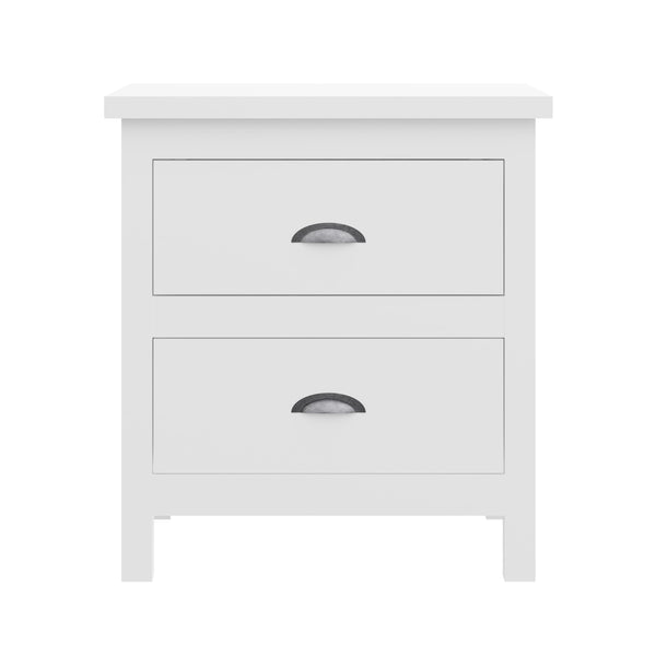 English Elm Versatile Solid Wood 2-Drawer Nightstand — Rustic White Bedside Table, Durable, Compact, Easy Assembly B03790057