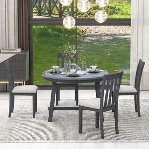 English Elm Trexm Extendable Round Dining Set Rubberwood Legs Upholstered Chairs Modern Farmhouse Gray ST000038AAE