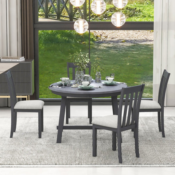 English Elm Trexm Extendable Round Dining Set Rubberwood Legs Upholstered Chairs Modern Farmhouse Gray ST000038AAE