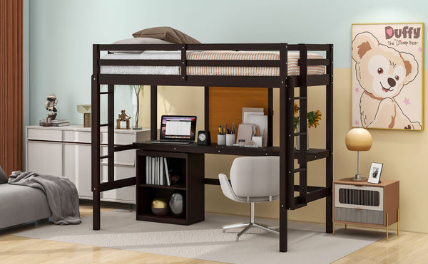 English Elm Twin Loft Bed with Desk Drawers and Writing Board Pinewood Frame Kids Bedroom LT000353AAP