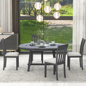 English Elm Trexm Extendable Round Dining Set Rubberwood Legs Upholstered Chairs Modern Farmhouse Gray ST000038AAE
