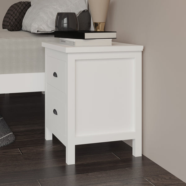 English Elm Versatile Solid Wood 2-Drawer Nightstand — Rustic White Bedside Table, Durable, Compact, Easy Assembly B03790057