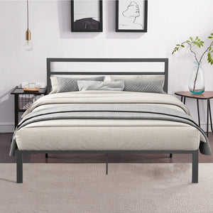 English Elm Queen Steel Platform Bed with Bold Headboard Industrial Modern Bedroom Frame W31181462