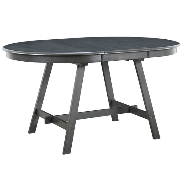 English Elm Trexm Extendable Round Dining Table Acacia Veneer Rubberwood Legs Seats up to Six Gray WF299347AAE
