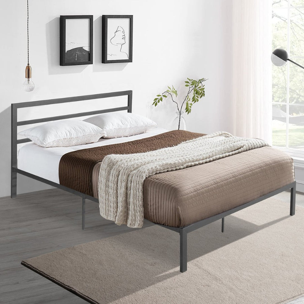 English Elm Queen Steel Platform Bed with Bold Headboard Industrial Modern Bedroom Frame W31181462